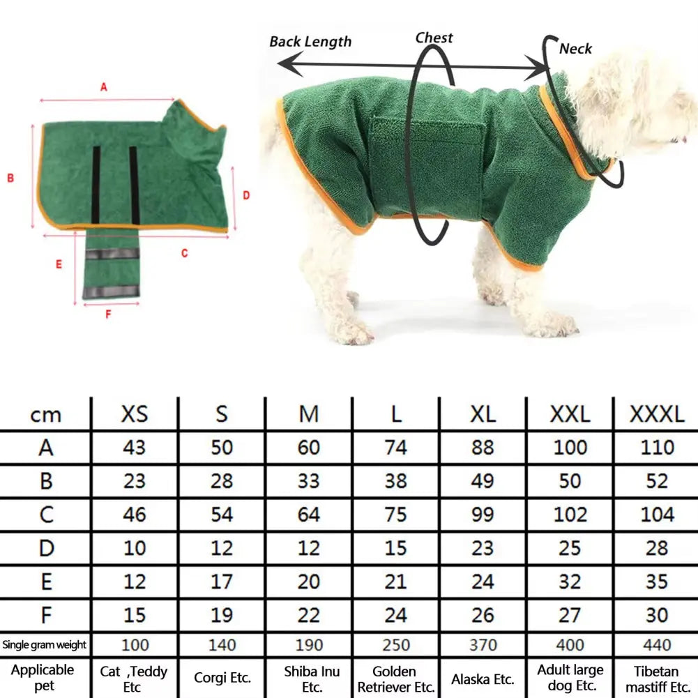 Dog Bathrobe Towel Super Absorbent Dog Drying Coat Adjustable Pet Towel for Small Medium Large Dogs Cats Dog Accessories