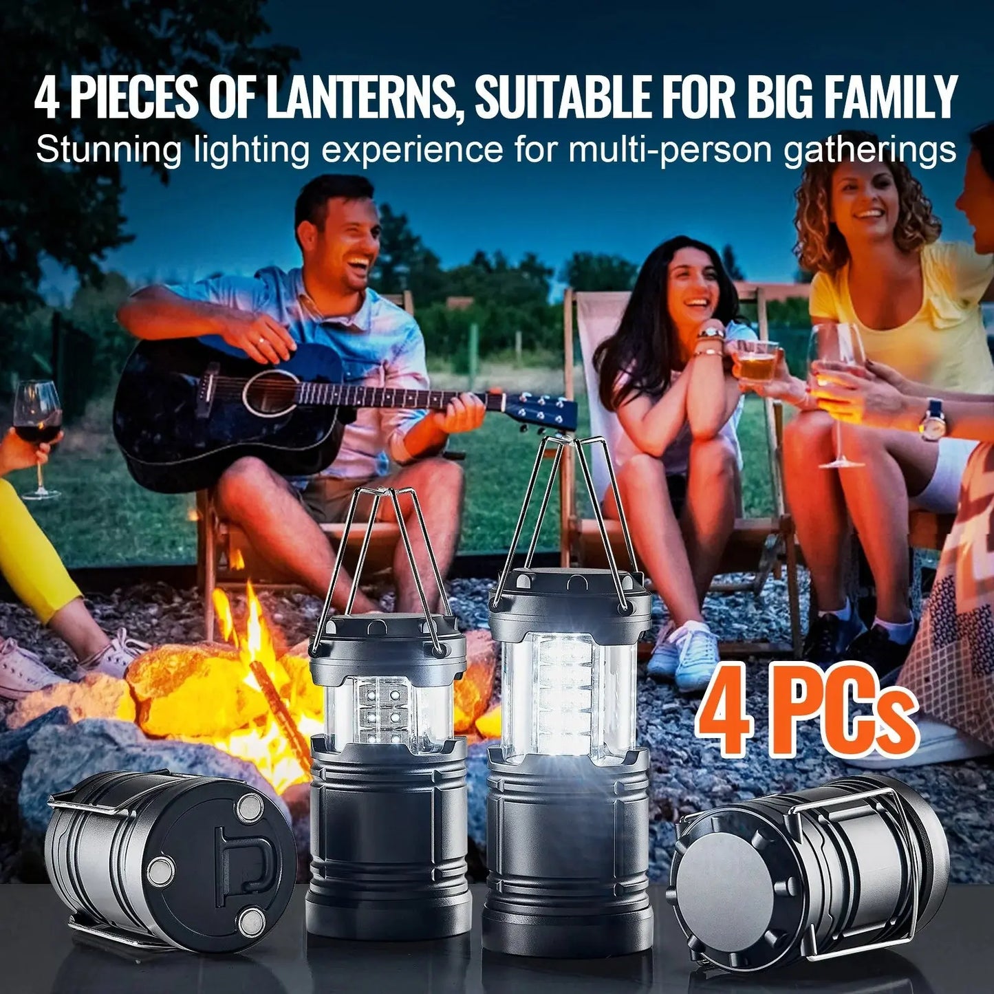 VEVOR LED Camping Lanterns Collapsible Battery Powered Camping Lights Set of 4