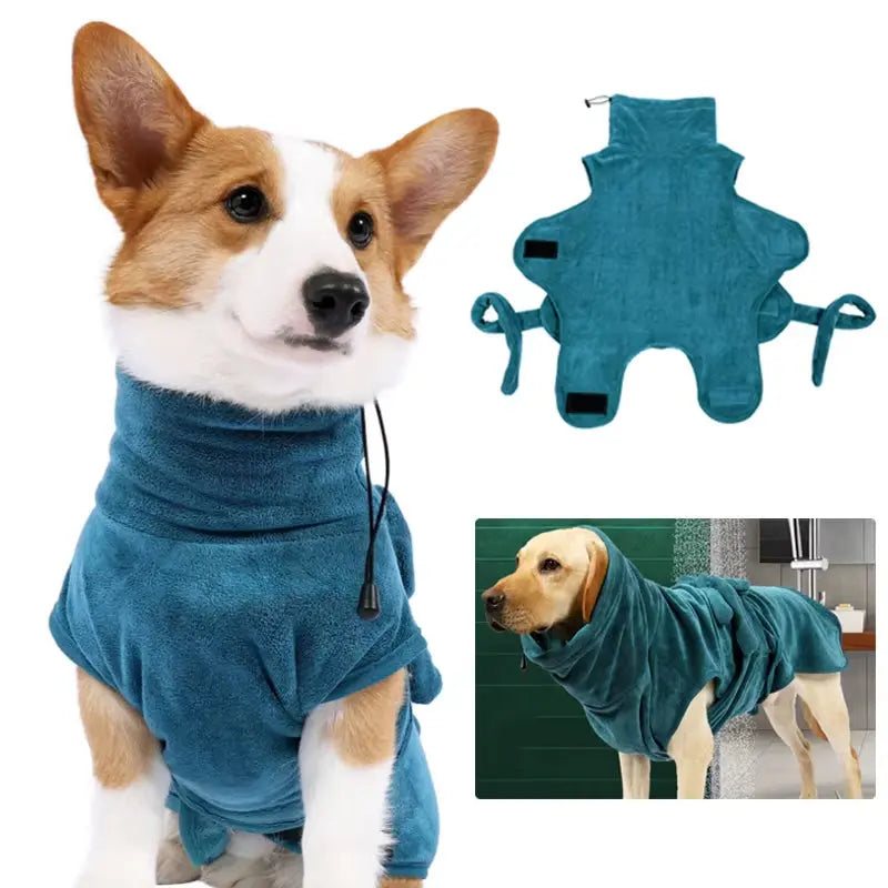 Dog Bathrobe Super Absorbent Dog Bathing Suit for Small Medium Large Dogs Quick-Drying Pet Bath Towel Warm Dog Clothing Corgi