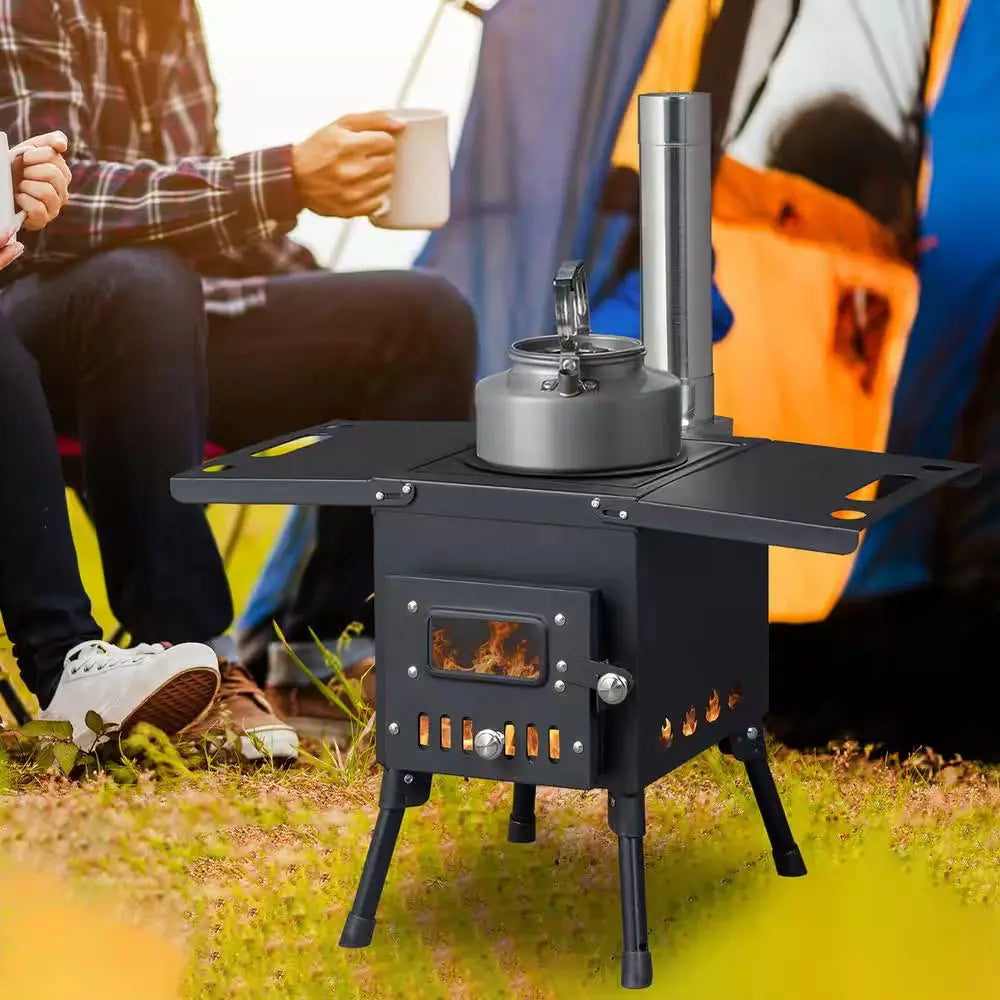 Wood Burning Steel Stove with Chimney for Camping Hiking Picnic