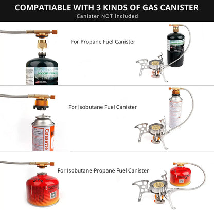 Camping Stove with Fuel Canister Adapter Portable Collapsible Gas Stove with Piezo Ignition-3900W-Lightweight-Windproof-Butane Adapter Camping and Backpacking Mini Stove Kit for Hiking