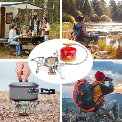 Camping Stove with Fuel Canister Adapter Portable Collapsible Gas Stove with Piezo Ignition-3900W-Lightweight-Windproof-Butane Adapter Camping and Backpacking Mini Stove Kit for Hiking