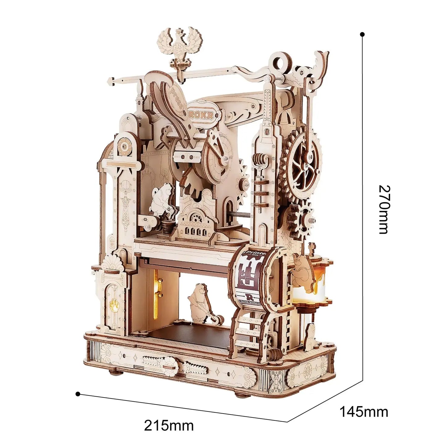 Rokr 3D Wooden Puzzle Model Kits Classic Printing Press Mechanical Gears for Adults