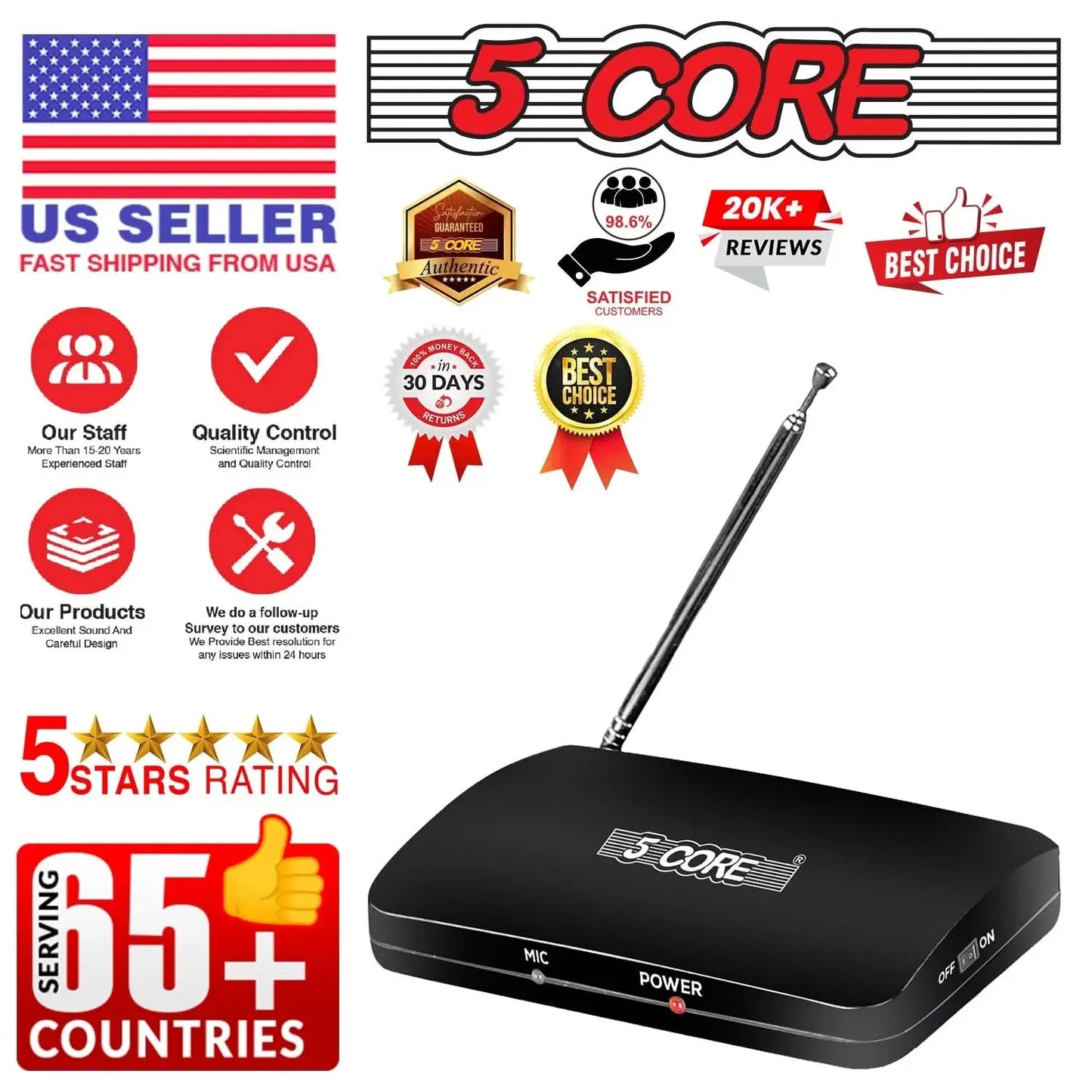 5Core Wireless Microphone Dual Function Wireless - Wired Microphone Microfono Inalambrico