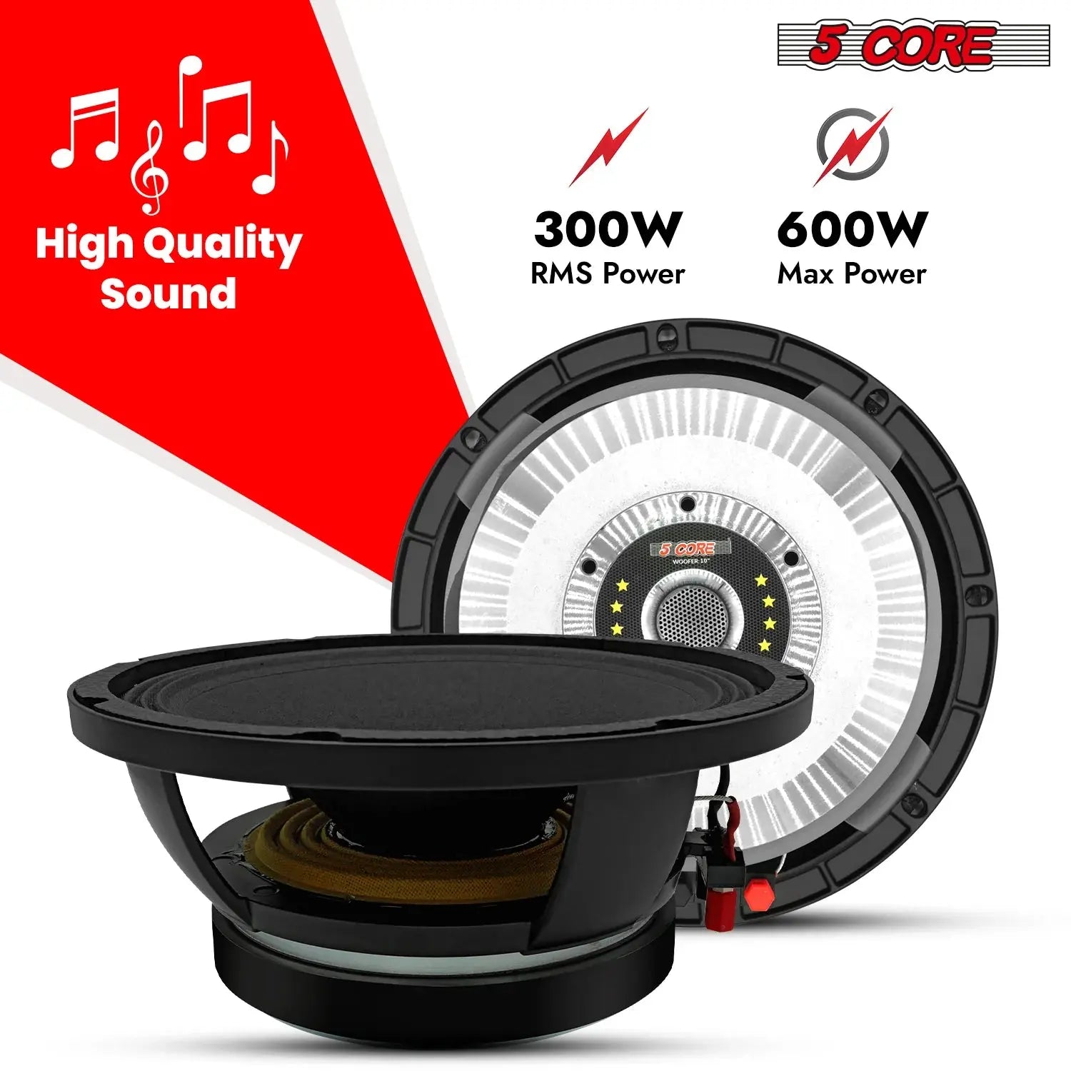 5 CORE 10 Inch Subwoofer Speaker 600W Max 8 Ohm Full Range Replacement DJ Bass Loudspeaker