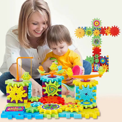 Hot 81 PCS Electric Gears 3D Puzzle Model Building Kits Plastic Brick Blocks Educational Toys for Kids Children Xmas Gifts