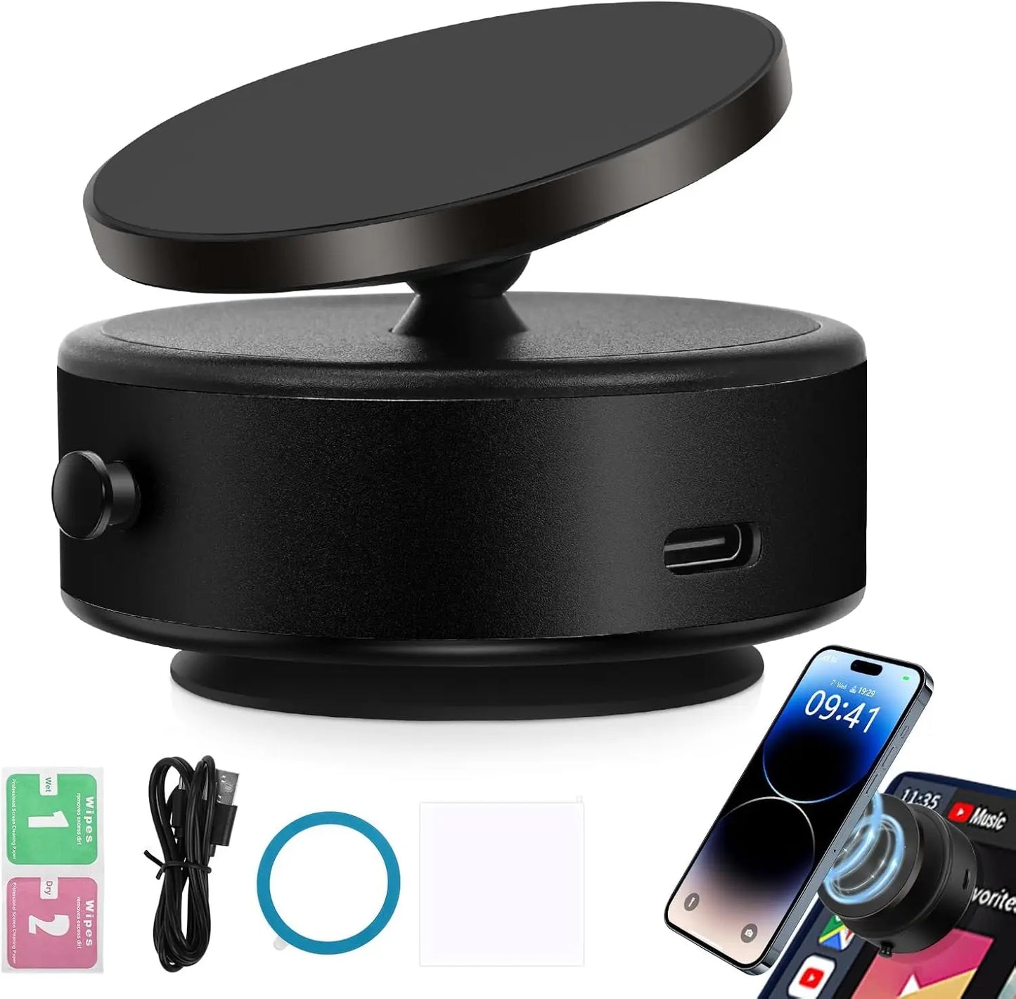 360 Rotatable Car Magnetic Phone Holder - Car Electric Suction Cup Vacuum Magnetic Phone Holder, Compatible with All Phone Types, Vacuum Phone Mount for Car Gym Bath Shower & All Smooth Surface