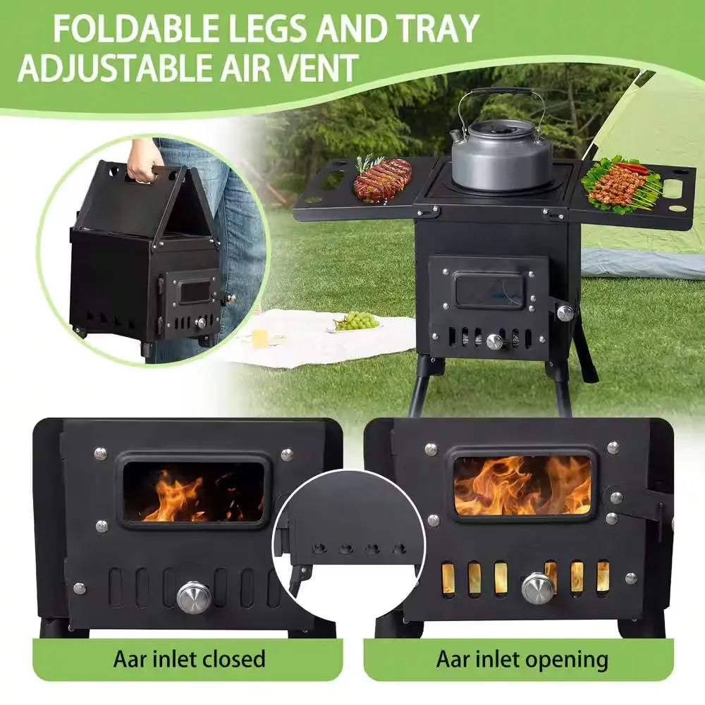 Wood Burning Steel Stove with Chimney for Camping Hiking Picnic