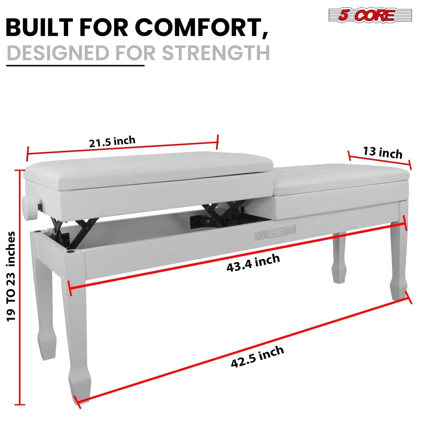 5CORE Duet Piano Bench W Storage for Two Wooden Adjustable Keyboard Stool - Adults & Kids