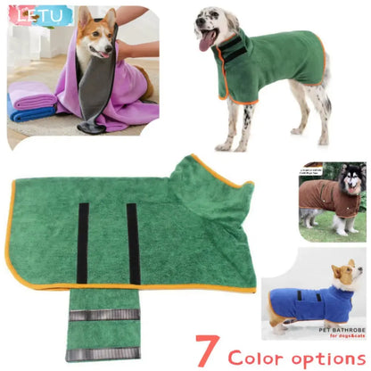 Dog Bathrobe Towel Super Absorbent Dog Drying Coat Adjustable Pet Towel for Small Medium Large Dogs Cats Dog Accessories